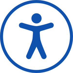 Accessibility icon, a blue stick figure inside of a blue circle